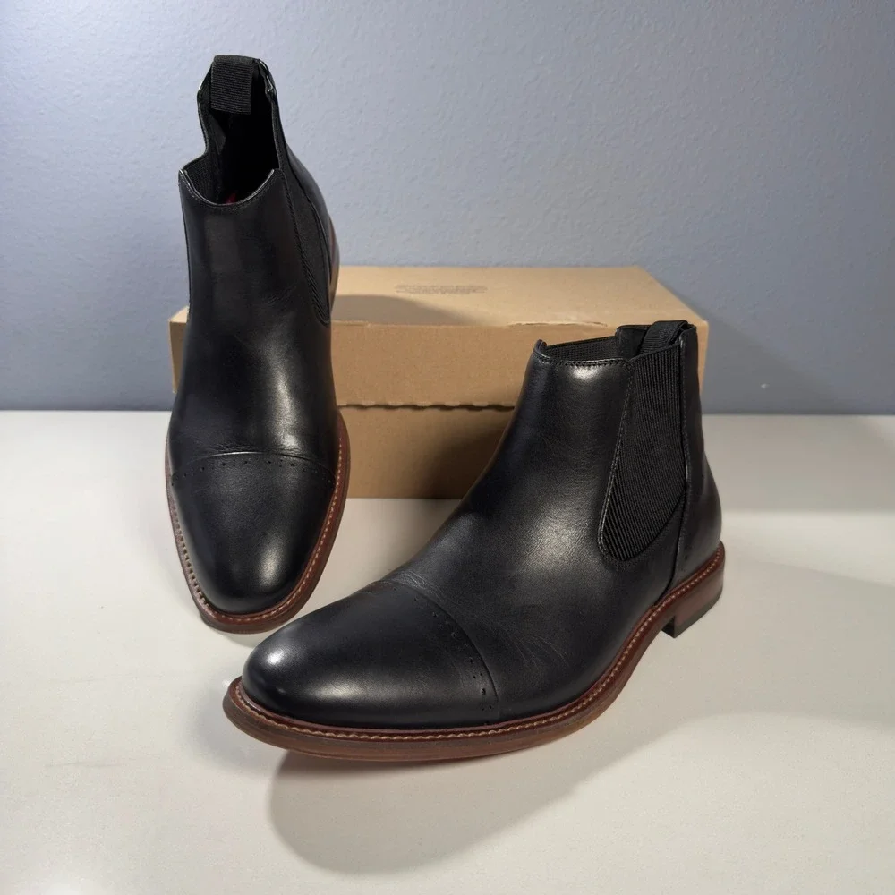 Stacy Adams Chelsea Boots Men New Black Cap Toe Stretch Leather‎ ankle Size 9